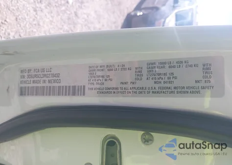 2024 Ram 2500 Tradesman 4X4 6'4 Box z USA, uszkodzony, nr VIN 3C6UR5CL3RG270432